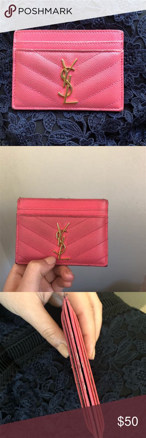 blush pink ysl card case|YSL monogram card case.